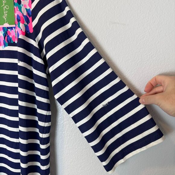 Lilly‎ Pulitzer Women's Size XL Bay Dress Bright Navy Island Medallion Stripe - Picture 9 of 11